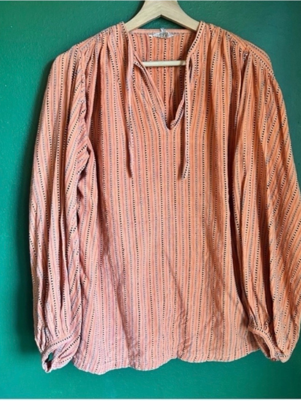 Vintage Orange Caravan Cotton Peasant blouse size XL